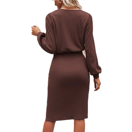 Damen Midikleid mit tailliertem Wickeleffekt, Langarm und hohem Beinschlitz Shop Nory