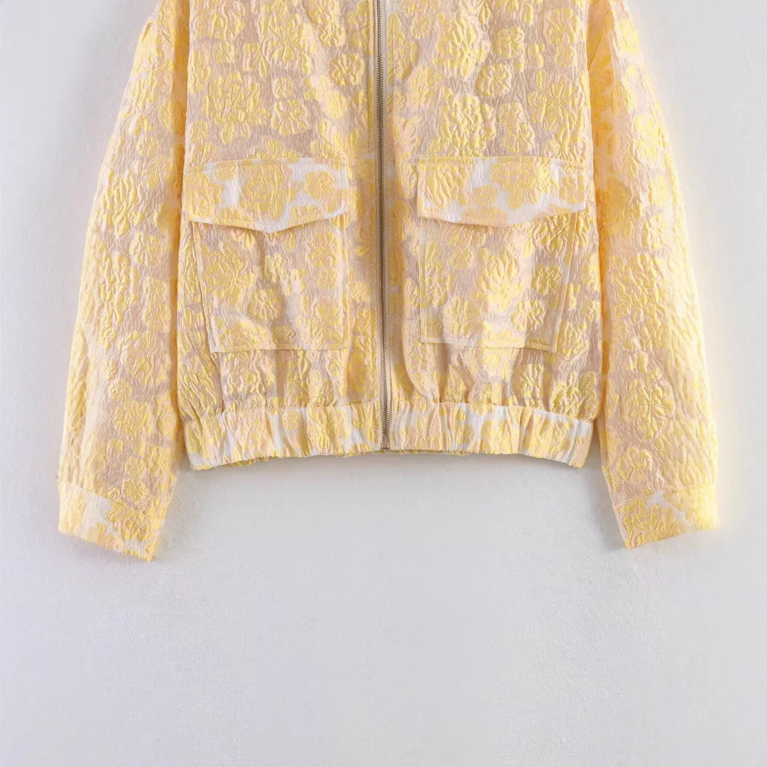 Damen Stepp-Bomberjacke mit Blumenjacquard, Reißverschluss und Pattentaschen Shop Nory