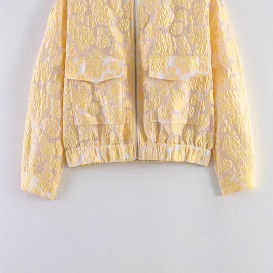 Damen Stepp-Bomberjacke mit Blumenjacquard, Reißverschluss und Pattentaschen Shop Nory