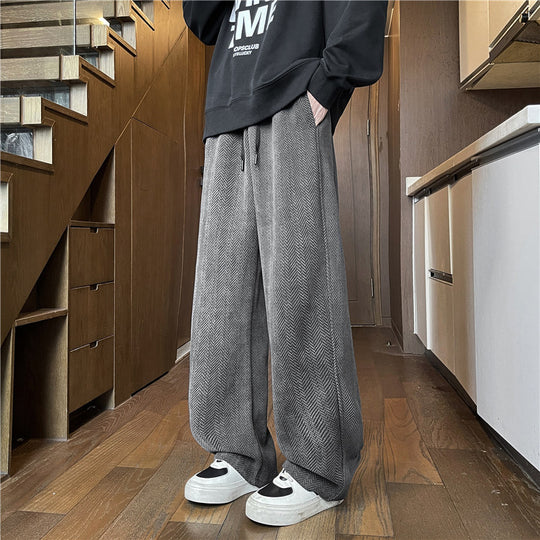 Herren Weit geschnittene Loungehose mit Fischgrätstruktur, elastischem Bund und Tunnelzug Shop Nory