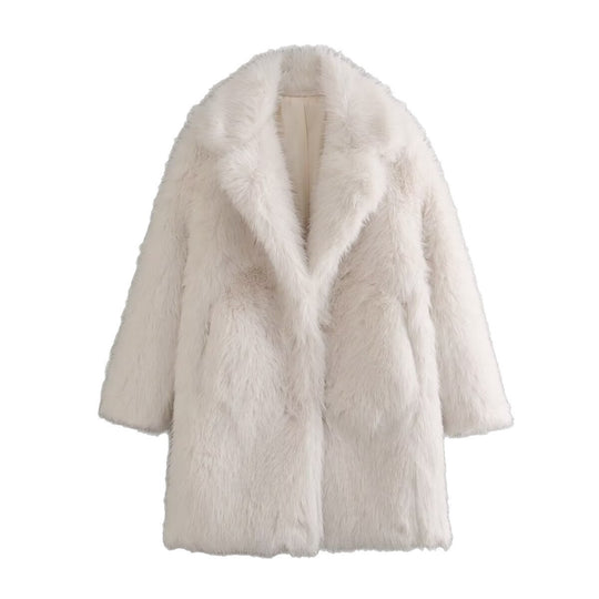 Damen Oversized Kunstfell-Mantel mit großzügigem Schalkragen und versteckten Taschen Shop Nory