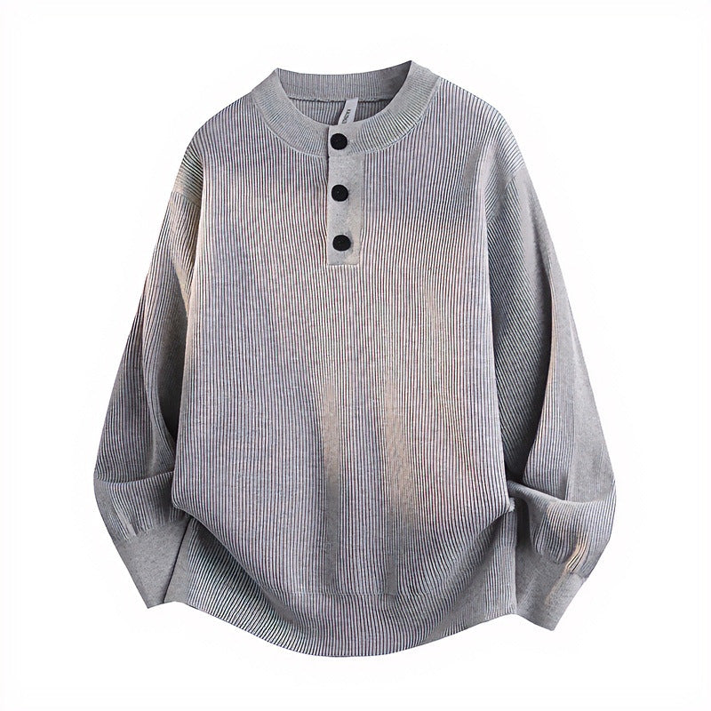 Unisex Oversized Rippen-Henley-Pullover mit verlängertem Rückensaum und 3-Knopf-Leiste Shop Nory