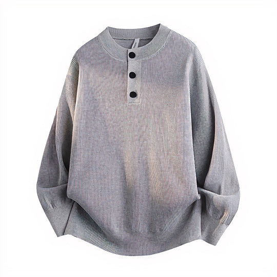 Unisex Oversized Rippen-Henley-Pullover mit verlängertem Rückensaum und 3-Knopf-Leiste Shop Nory