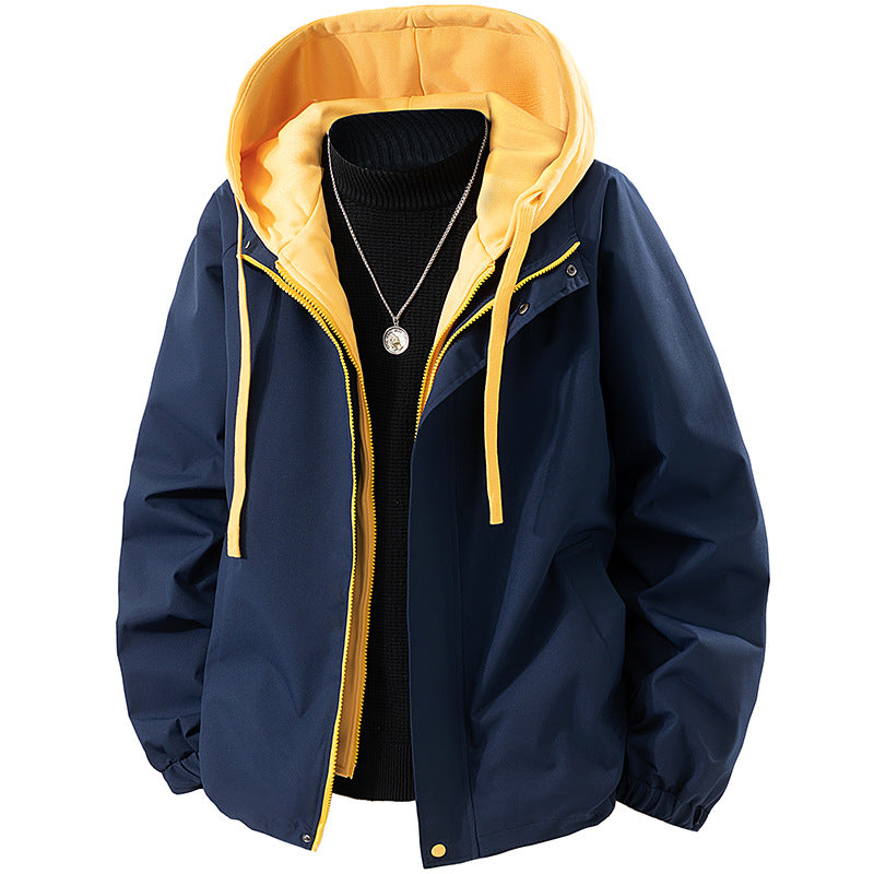 Herren Zweilagige Windbreaker-Kapuzenjacke mit Kontrastfutter und verdecktem Reißverschluss Shop Nory