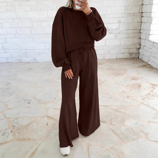 Damen Kurzpullover- und Palazzohose Lounge-Set mit Ballonärmeln Shop Nory
