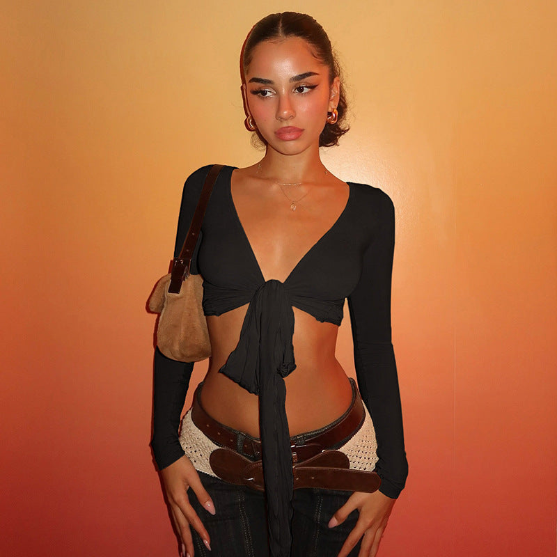 Damen Crop-Top mit verspieltem BindShopnoryand und langen Ärmeln