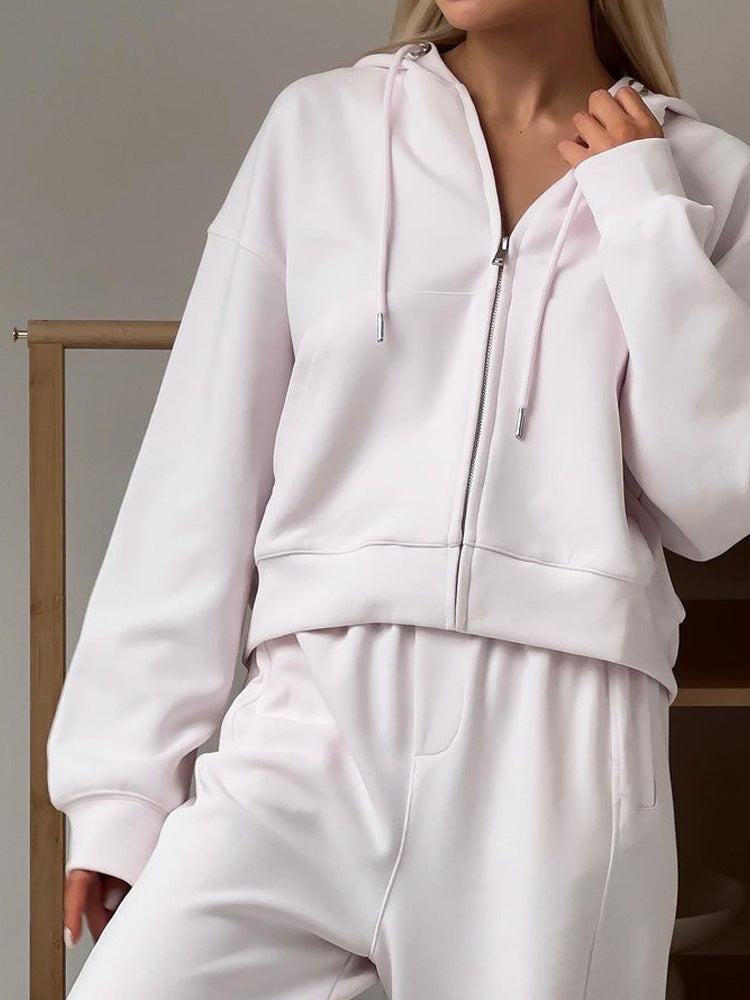 Damen lässiges Kapuzen-Sweatshirt mit Reißverschluss und weiten High-Waist Jogginghose Shop Nory
