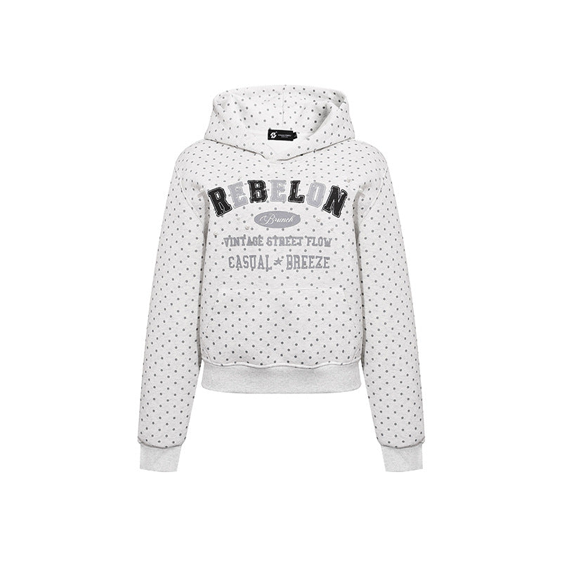 Damen Kapuzenpullover mit Polka-Dot, College-Print und geripptem Saum Shop Nory