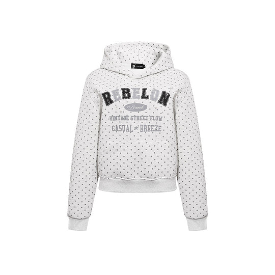 Damen Kapuzenpullover mit Polka-Dot, College-Print und geripptem Saum Shop Nory