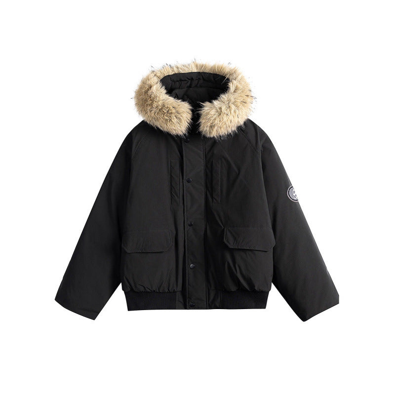 Damen Kurz-Bomberjacke mit Thermowattierung, Kapuze mit abnehmbarem Kunstfell und Utility-Taschen Shop Nory