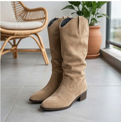 Damen Elegante Wildleder-Stiefel mit leichtem Stretch-Schaft