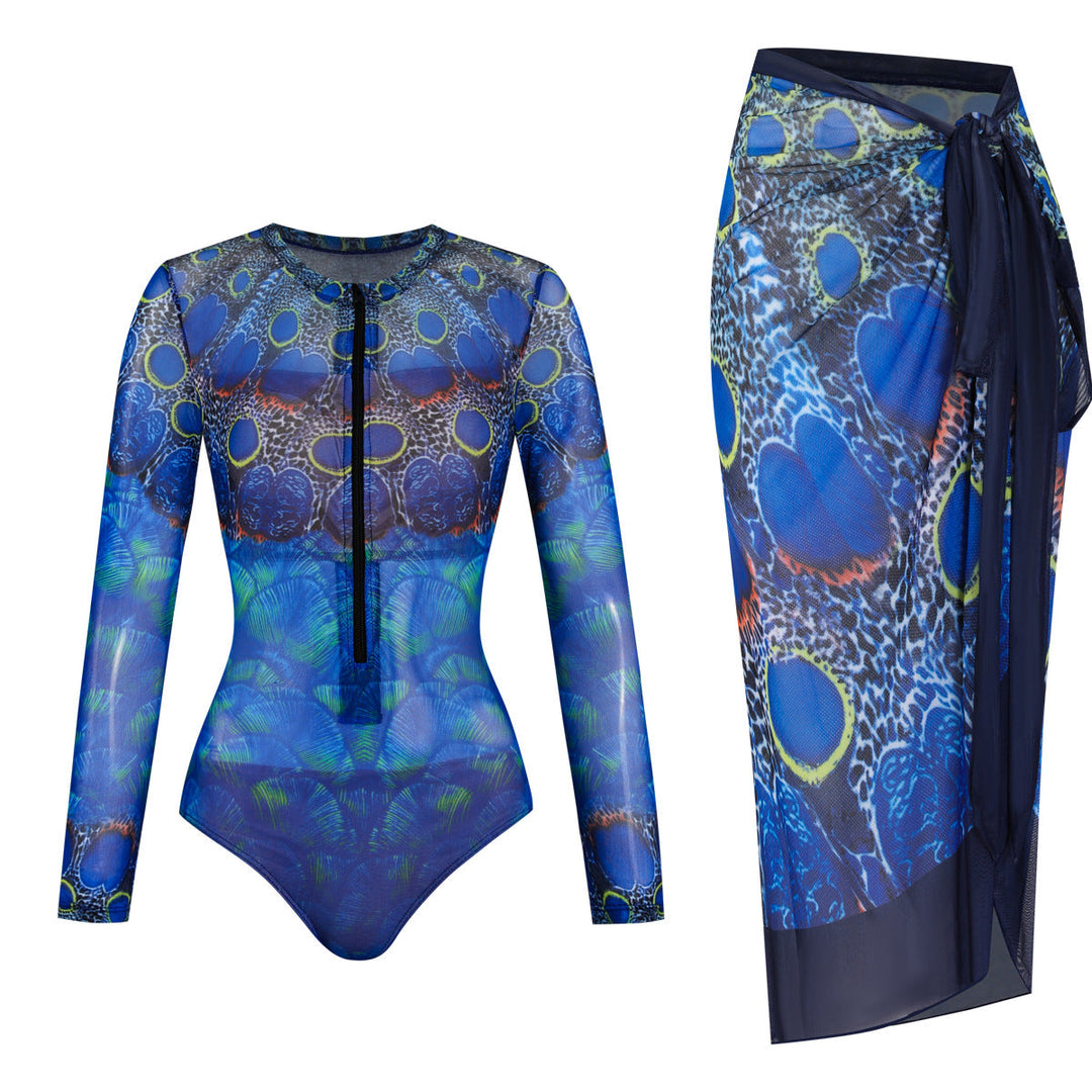 Damen Einteiler mit langem Arm und farbenfrohem Print