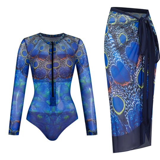 Damen Einteiler mit langem Arm und farbenfrohem Print