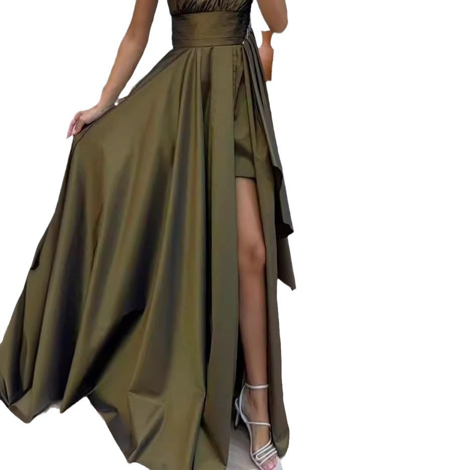Damen Elegantes Ein-Schulter Abendkleid mit geschwollenem Rock