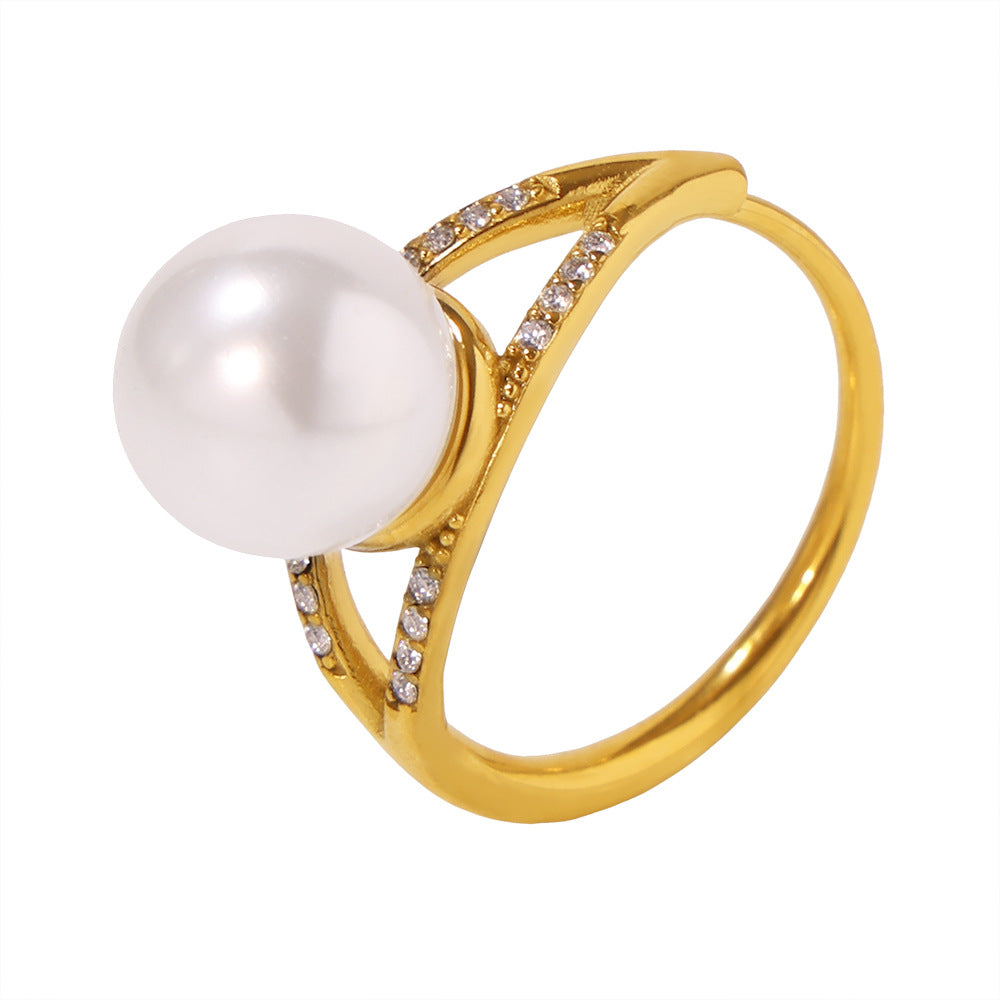 Damenring mit Imitationsperle und Zirkon in elegantem Design Shop Nory