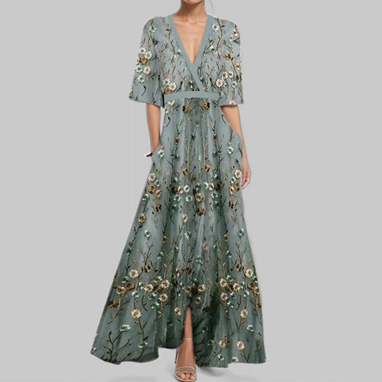 Elegantes V-Ausschnitt Bedrucktes Taillenkleid mit Schößchen