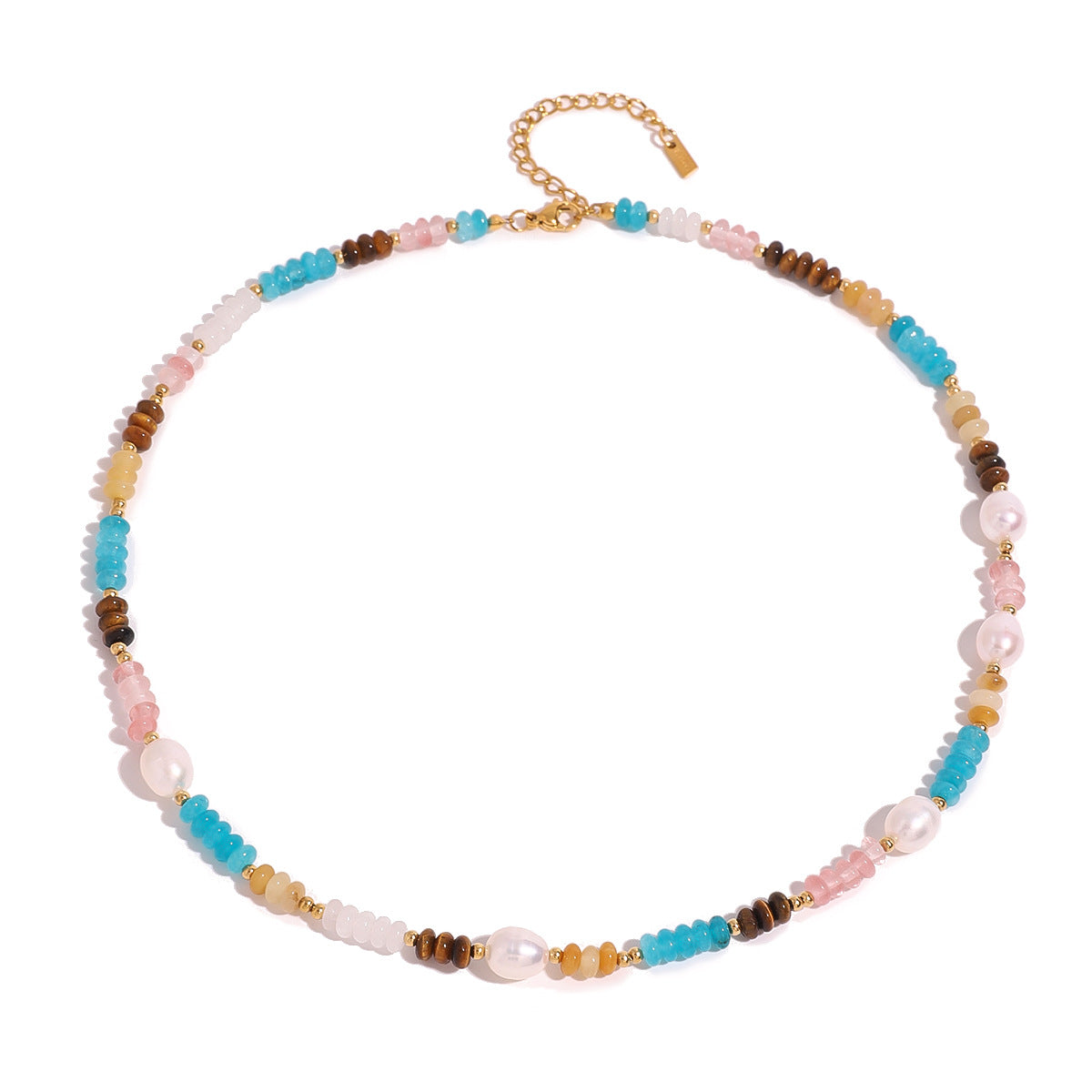 Damen Halskette mit bunten Natursteinen und eleganten Perlenakzenten Shop Nory