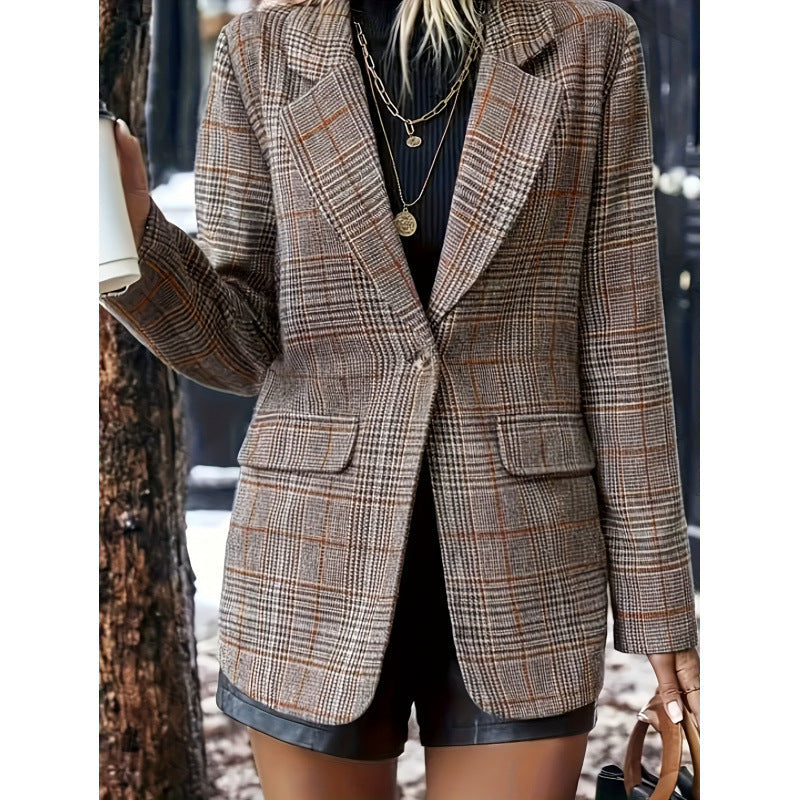 Lange Elegante Damenblazer Mit Karomuster Und Reverskragen | Perfekt Für Alle Jahreszeiten