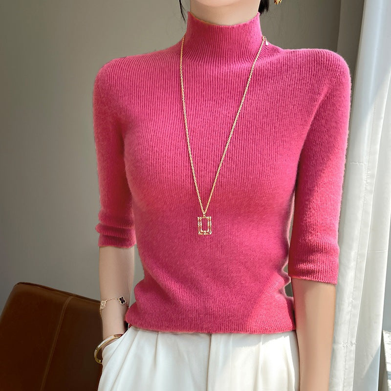 Damen Kurzarm-Mockneck-Pullover mit flauschiger Angora‑Optik Shop Nory