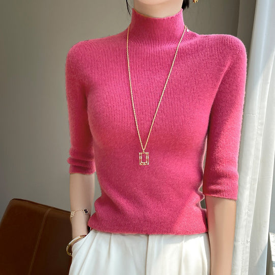Damen Kurzarm-Mockneck-Pullover mit flauschiger Angora‑Optik Shop Nory