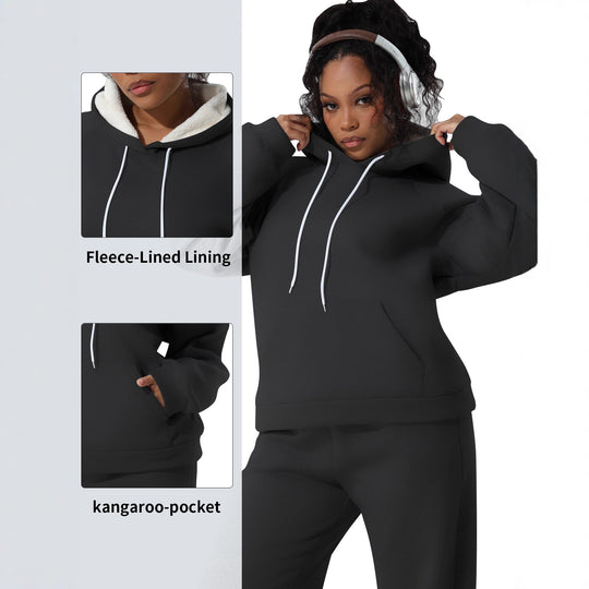 Damen Kuschel-Hoodie im Relax-Fit mit Kontrast-Kordel und Kängurutasche Shopy Nory