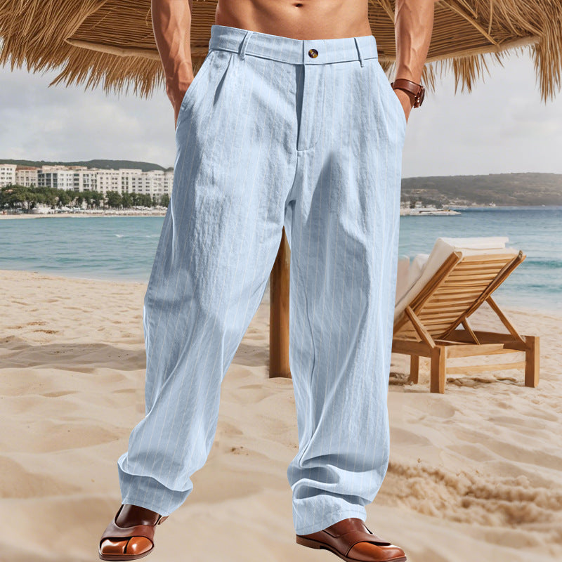 Herren nan weite Nadelstreifen-Sommerhose mit Bundfalte, lässigem Taper und elastischem Knöchelabschluss