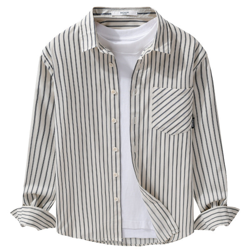 Herren Nadelstreifen-Langarm-Hemdjacke im Overshirt‑Stil aus leichtem Baumwollmix mit diagonaler Brusttasche Shop Nory