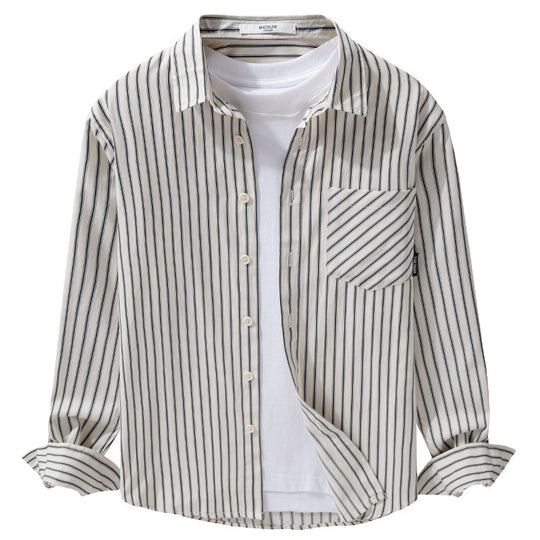 Herren Nadelstreifen-Langarm-Hemdjacke im Overshirt‑Stil aus leichtem Baumwollmix mit diagonaler Brusttasche Shop Nory