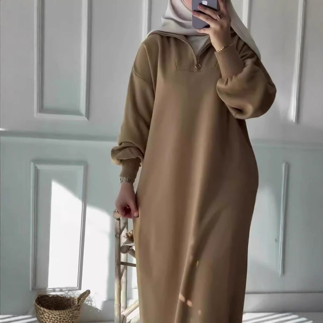Damen Kapuzenkleid mit Reißverschluss und lässigem Schnitt