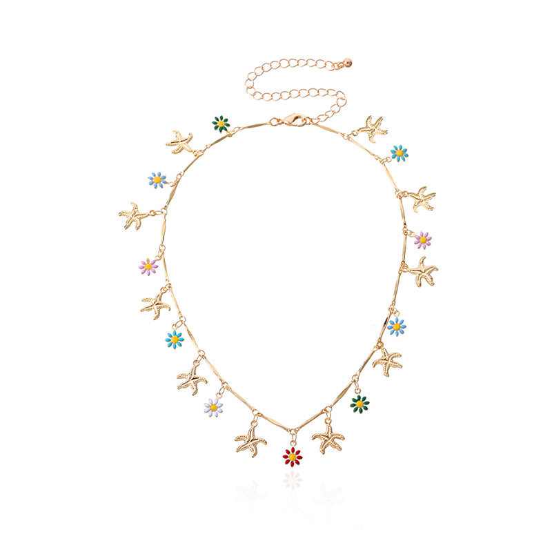 Damen Halskette mit farbenfrohen Blumen- und Vogelanhängern Shop Nory
