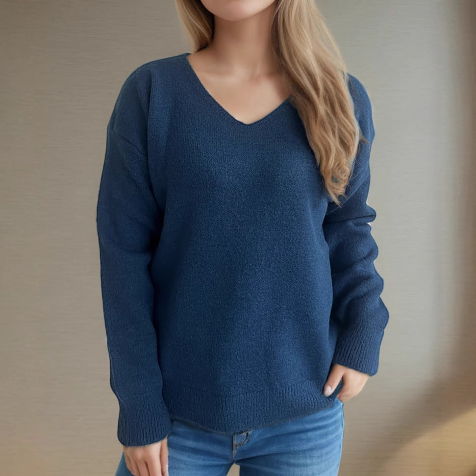 Damen lässiger V-Ausschnitt Pullover mit modernem Strukturdesign