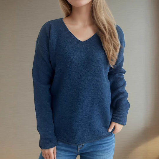 Damen lässiger V-Ausschnitt Pullover mit modernem Strukturdesign