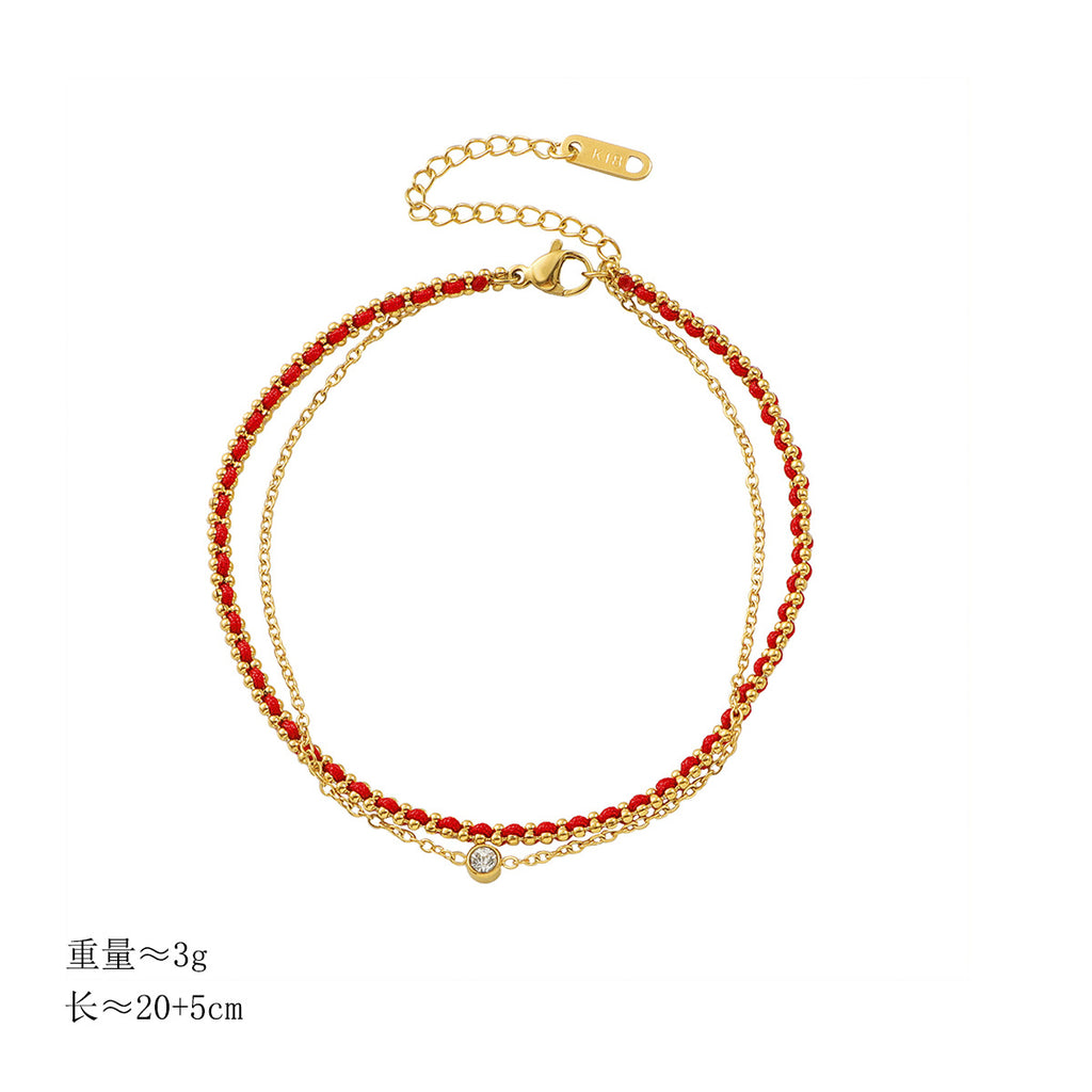 Damen Fußkette mit funkelnden Steinen und rotem Design Shop Nory