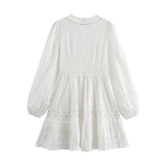 Damen Kurzes Boho-Kleid mit V‑Ausschnitt, Volantstufen und Häkelspitzen Shop Nory