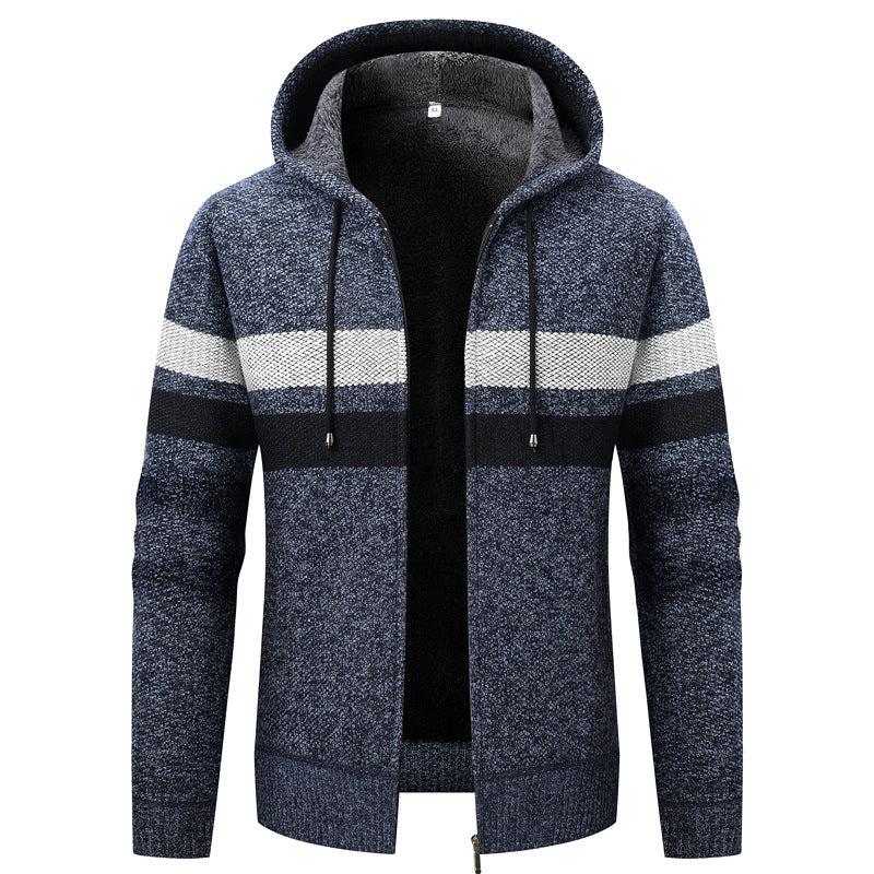 Herren Kapuzen-Strickjacke mit Fleece-Innenfutter und Reißverschluss Shop Nory