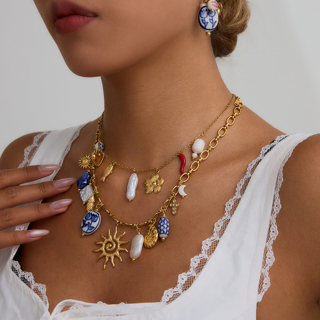 Damen Halskette mit charmanten Anhängern und hypoallergener Edelstahlverarbeitung Shop Nory