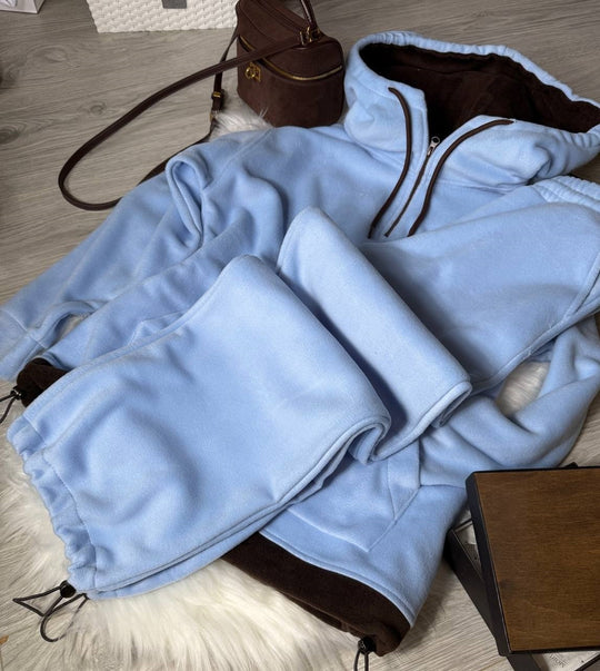 Damen Fleece-Loungewear-Set mit halbem Frontzip, gefütterter Kapuze und hochgeschnittener Komforthose Shop Nory