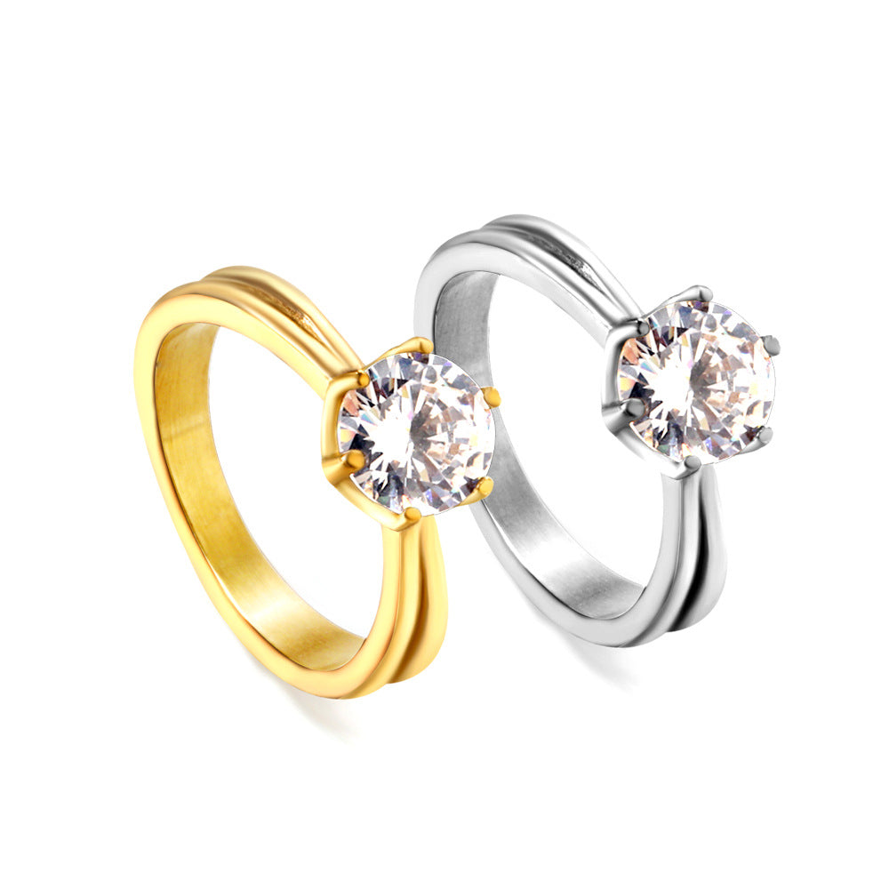 Damen Ring mit brillantem Zirkonia und eleganter Edelstahlfassung Shop Nory