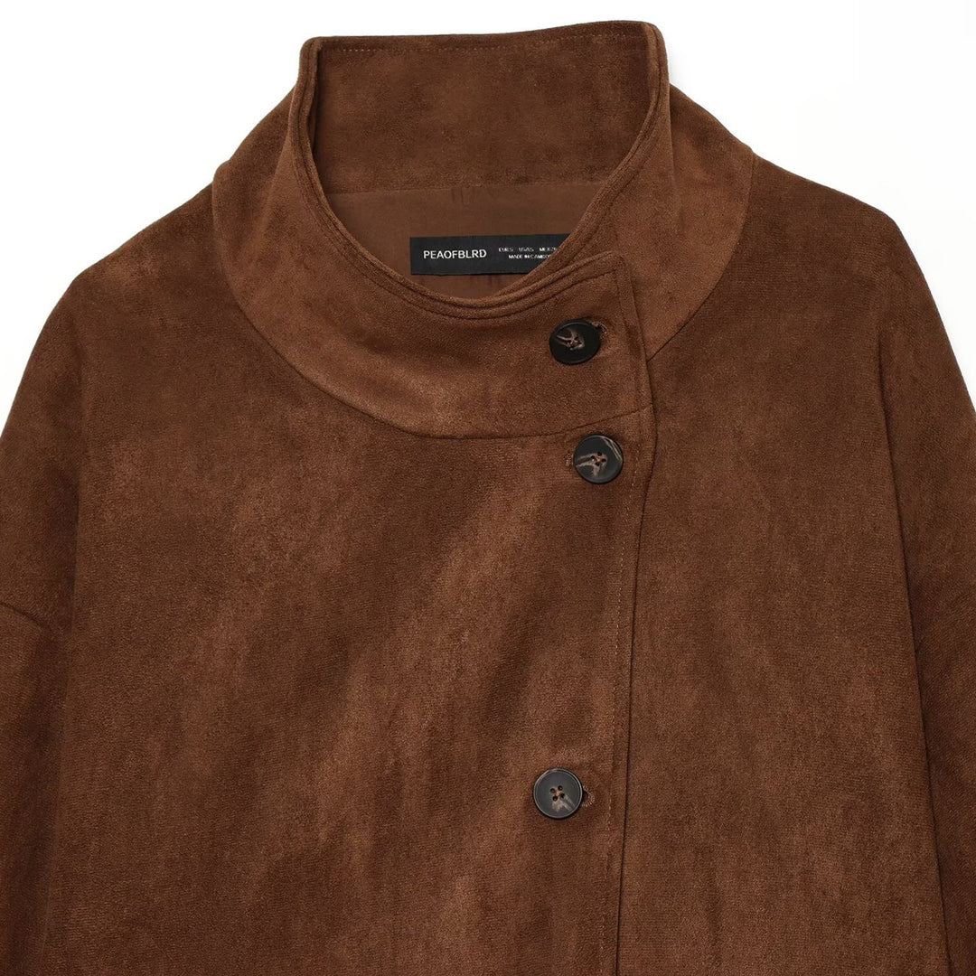 Damen Boxy-Shortjacke aus Velourslederoptik mit hohem Stehkragen Shop Nory