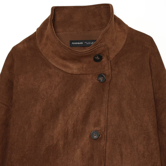 Damen Boxy-Shortjacke aus Velourslederoptik mit hohem Stehkragen Shop Nory