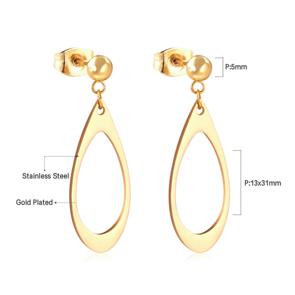 Damen Ohrringe mit elegantem, doppellagigem Rechteckdesign aus Edelstahl und goldplattierter Oberfläche Shop Nory
