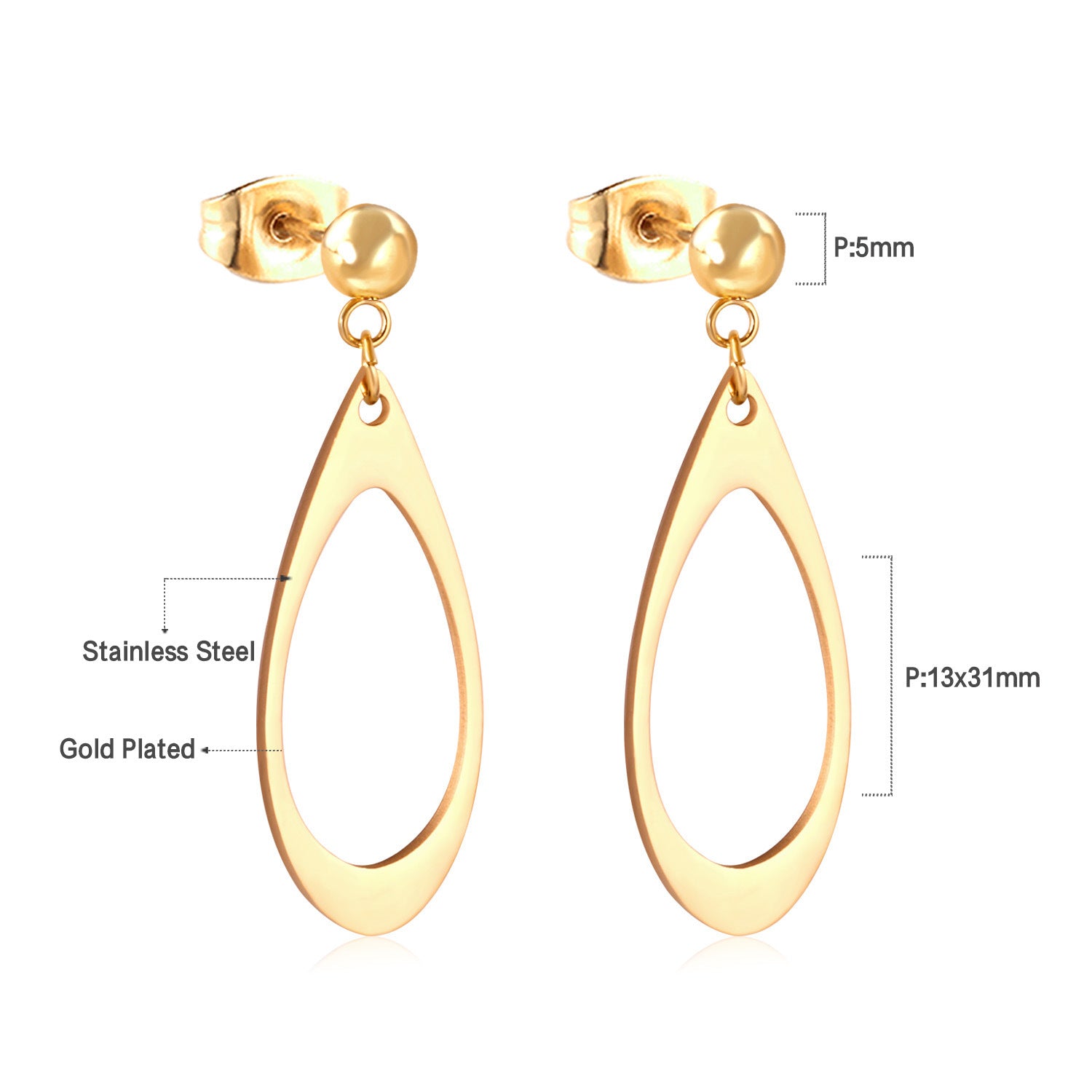 Damen Ohrringe mit elegantem, doppellagigem Rechteckdesign aus Edelstahl und goldplattierter Oberfläche Shop Nory