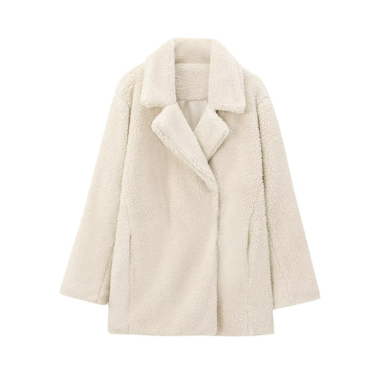 Damen Oversize Teddy‑Mantel aus Kunstfell mit Reverskragen und kastiger Silhouette Shop Nory
