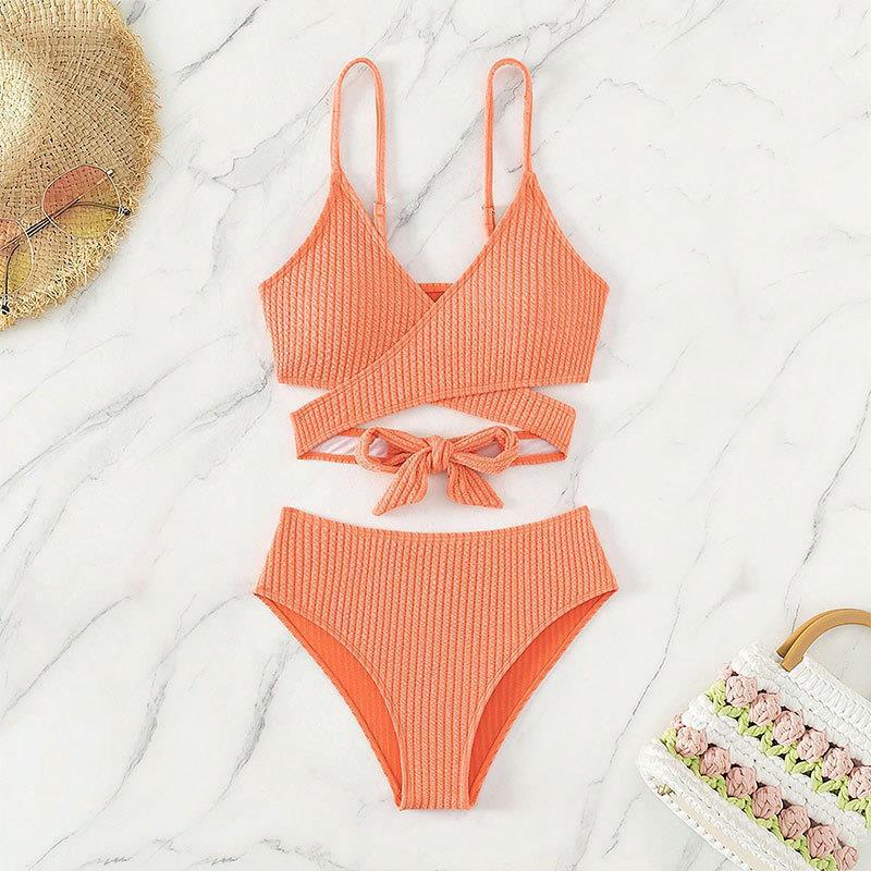 Damen High-Waist Bikini-Set mit gekreuztem Oberteil