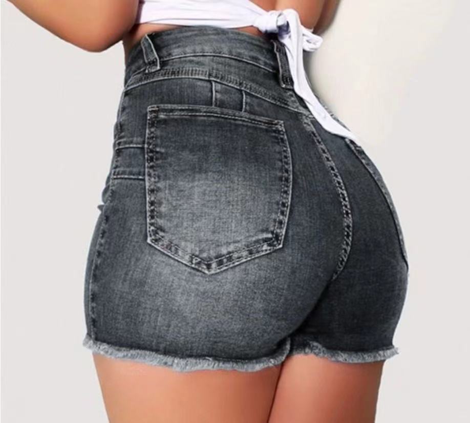 Damen Jeans-Shorts mit hohem Bund und ausgefranstem Saum