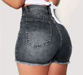 Damen Jeans-Shorts mit hohem Bund und ausgefranstem Saum