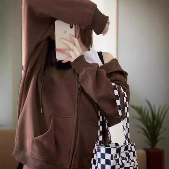 Unisex nan extraweiche oversized Zip-Hoodie mit Kängurutaschen, Kapuze mit Kordelzug und gerippten Bündchen Shop Nory