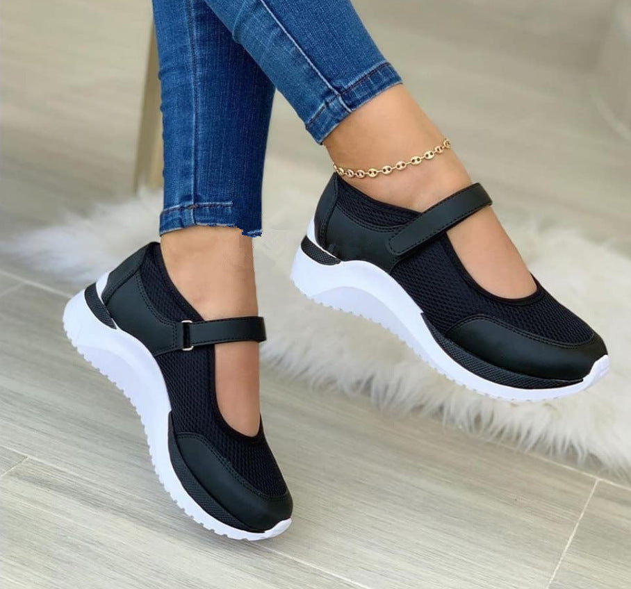 Damen Freizeit-Sneaker mit atmungsaktiver Mesh-Oberfläche und verstellbarem Riemen