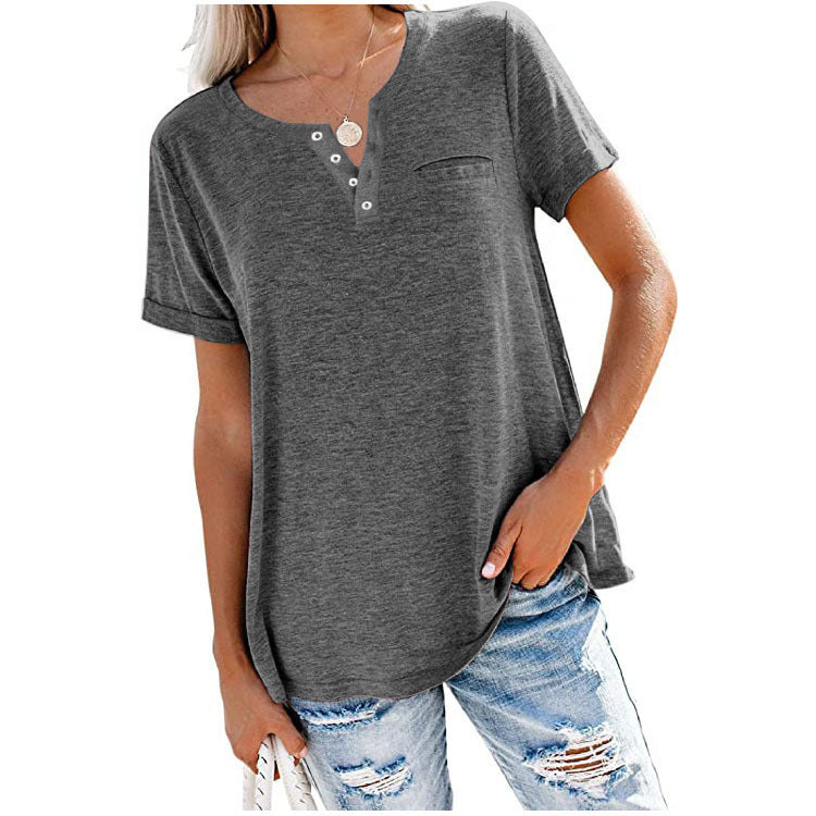 Damen hochwertiges T-Shirt mit Knopfdetail und lockerem Schnitt