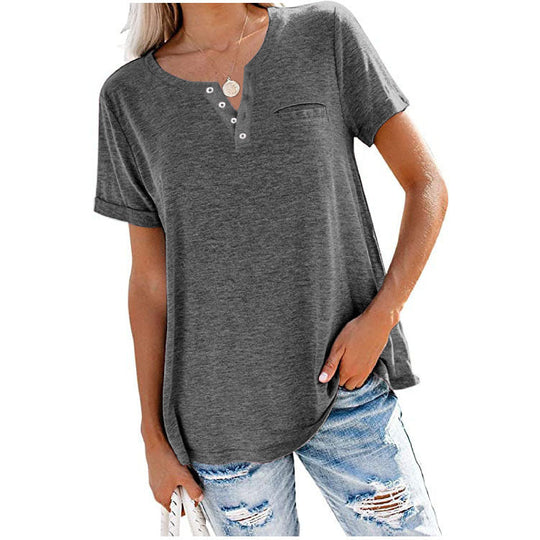 Damen hochwertiges T-Shirt mit Knopfdetail und lockerem Schnitt